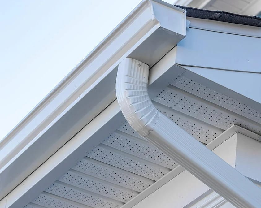 New white fascia board and soffit at a roof edge in Washington DC