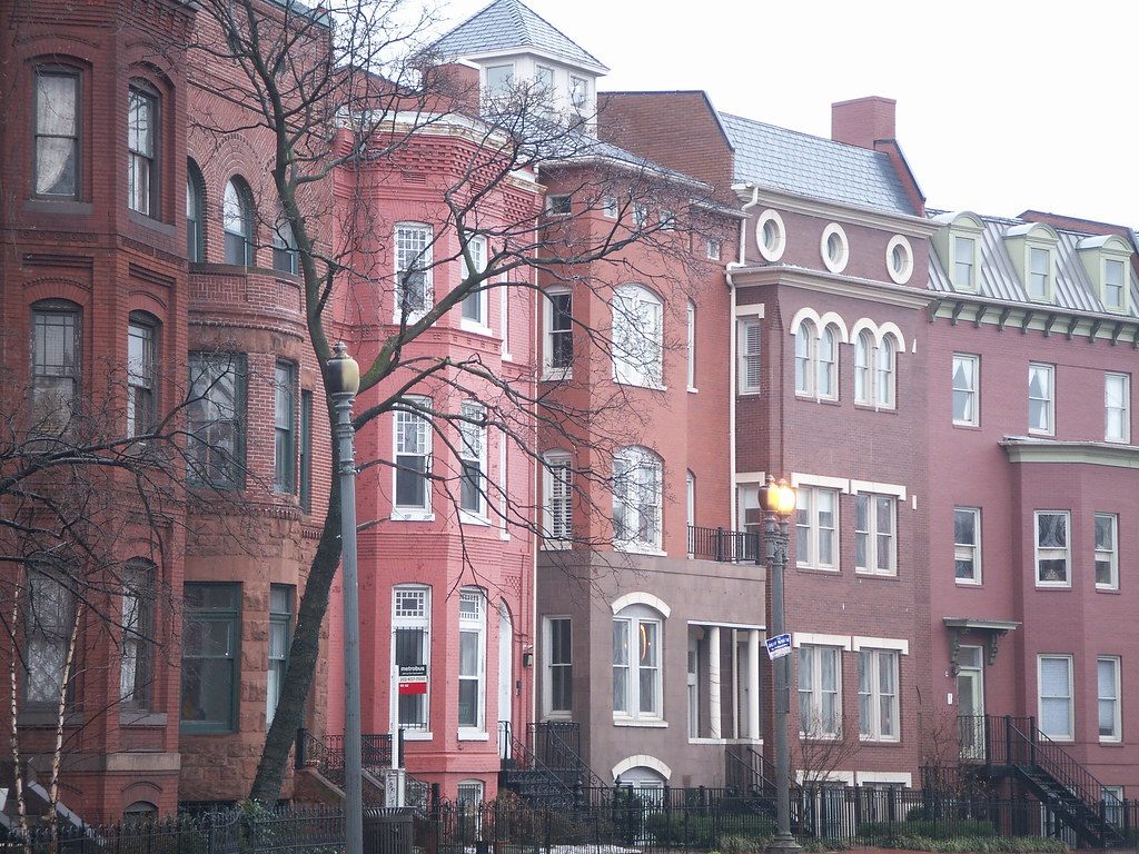 Historic Victorian rowhouses with slate mansard roofs near Logan Circle in Washington DC
